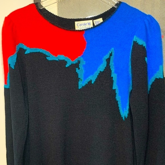 Carole M vintage black knit dress with angora details, pops of colour Size small - Picture 3 of 9